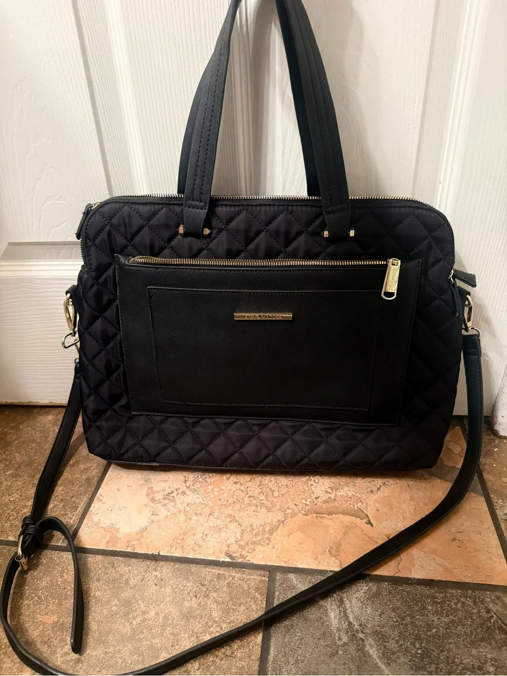 BNWOT Steve madden laptop bag Quilted Black Tote Bag with Front Zip Pocket